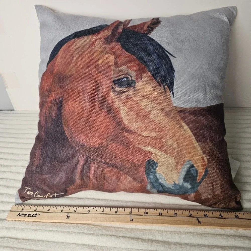 Two Can Art Horse Portrait Accent Pillow 17x17 Brown Western Equestrian Rustic